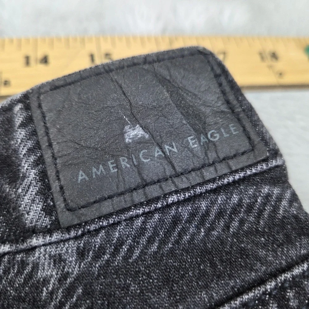 American‎ Eagle Denim Mini Skirt Womens Sz 6 Plaid Button Fly Raw Hem Black Grey